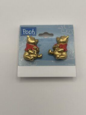 Winnie The Pooh Honey Pot Earrings Enamel Gold Tone Clip On  RJ Design Disney